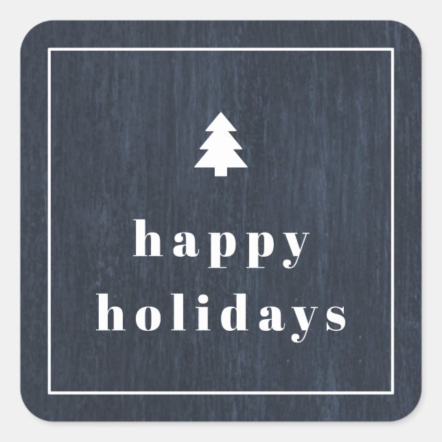 Blue Rustic Tree Woodgrain Christmas Sticker (Front)
