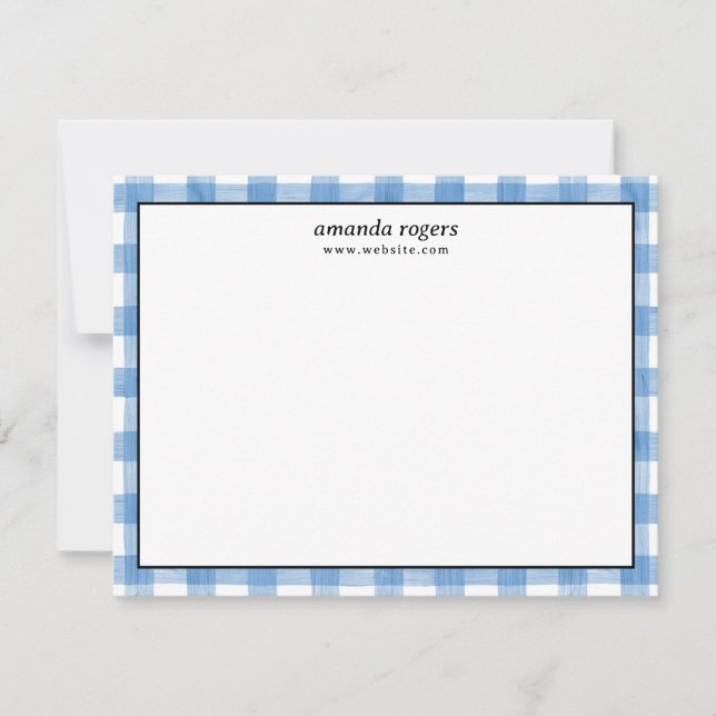 Blue Rustic Watercolor Buffalo Plaid Monogram Card (Front)
