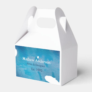 Blue rustic watercolor jeans texture add name titl favour box