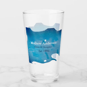 Blue rustic watercolor jeans texture add name titl glass