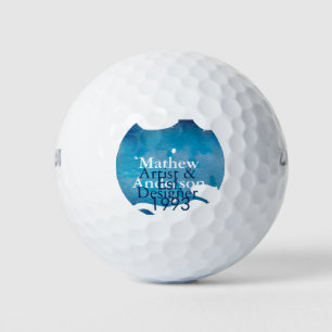 Blue rustic watercolor jeans texture add name titl golf balls