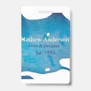 Blue rustic watercolor jeans texture add name titl ID badge