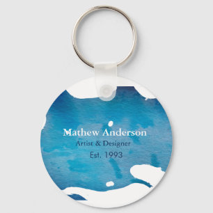 Blue rustic watercolor jeans texture add name titl key ring