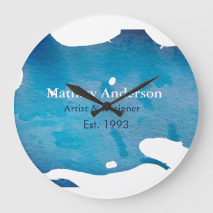 Blue rustic watercolor jeans texture add name titl large clock