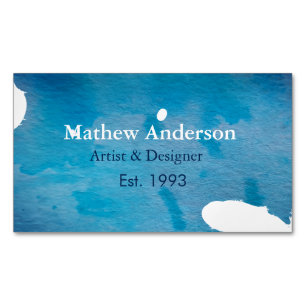 Blue rustic watercolor jeans texture add name titl 	Magnetic business card