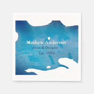 Blue rustic watercolor jeans texture add name titl napkin