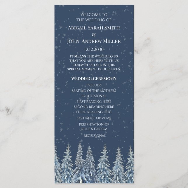 Blue Rustic Winter Forest Wedding Program (Front)