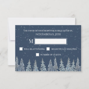 Blue Rustic Winter Forest Wedding RSVP Card