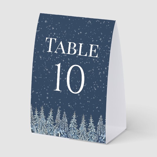 Blue Rustic Winter Forest Wedding Table Number (Front)