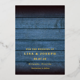 Blue Rustic Wood Country Script Save the Date