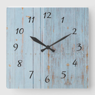 Blue Rustic Wood Farmhouse Vintage Square Wall Clock