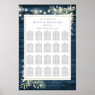 Blue Rustic Wood Greenery Wedding Seating Chart