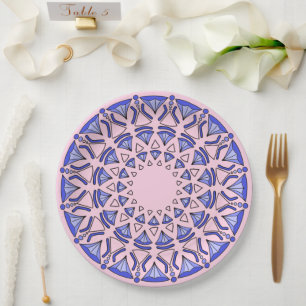 Blue Sacred Triangular Diamond Pattern Paper Plate