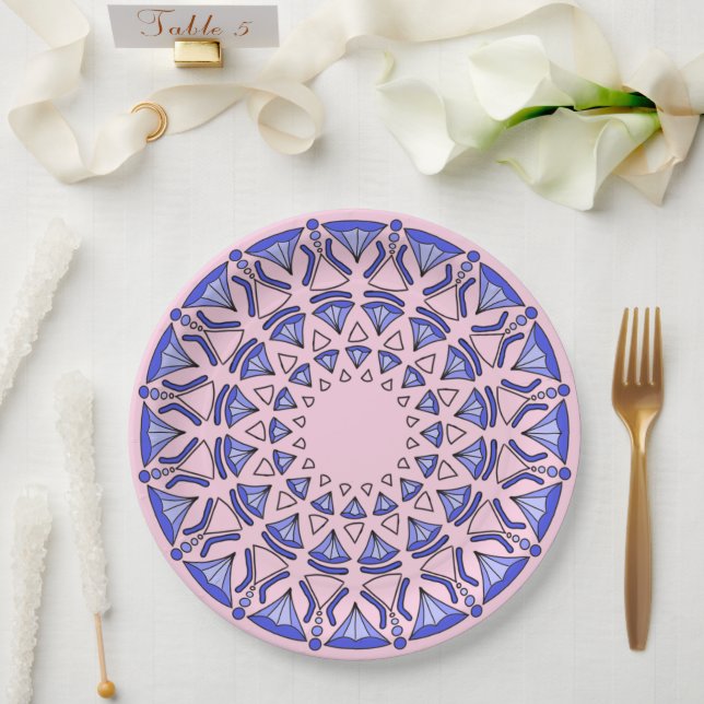 Blue Sacred Triangular Diamond Pattern  Paper Plate (Wedding)