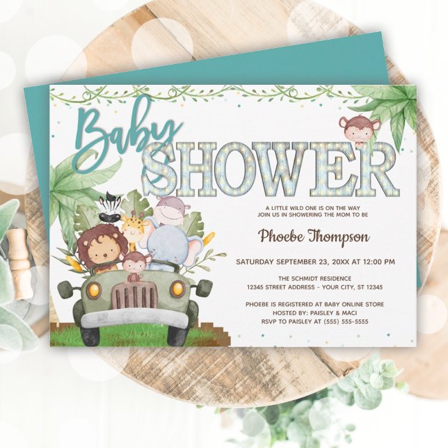 Blue Safari Animals Baby Shower  Invitation (Blue Safari Animals Baby Shower Invitation)