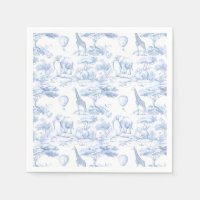 Blue Safari Animals Toile de Jouy Baby shower