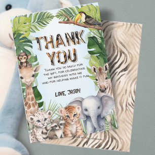 Blue Safari animals, Wild One 1st birthday Thank You Card