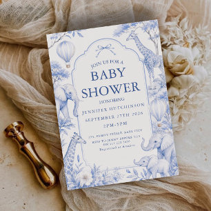 Blue Safari Chinoiserie Baby Shower Toile De Jouy Invitation