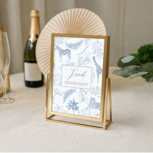 Blue Safari Jungle Animals Baby Shower Food Sign