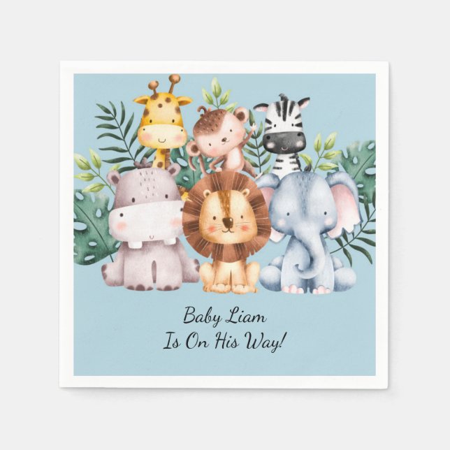 Blue safari jungle baby shower napkin (Front)