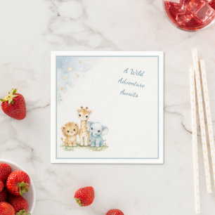 Blue Safari Lion Elephant Giraffe Kids Boho    Napkin