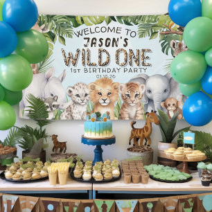 Blue Safari Themed Wild one 1st birthday welcome  Banner