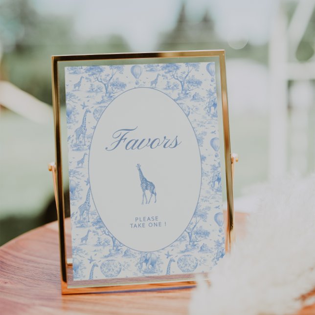 Blue Safari Toile de Jouy Baby Shower Favour Sign (Creator Uploaded)