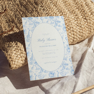 Blue Safari Toile De Jouy Boy Baby Shower  Invitation