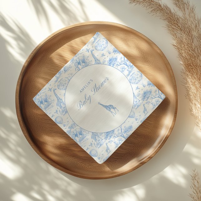 Blue Safari Toile De Jouy Boy Baby Shower Napkin (Creator Uploaded)