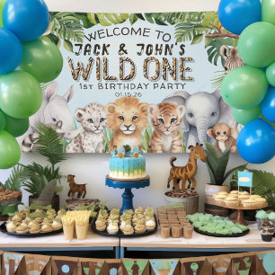 Blue Safari Twins Wild Ones 1st Birthday Welcome Banner