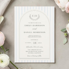 Blue & Sage Green Striped Wedding Invitation