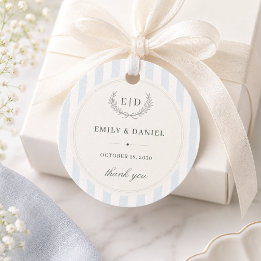 Blue & Sage Striped Monogram Wedding Favour Tags