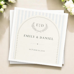 Blue & Sage Striped Monogram Wedding Napkin