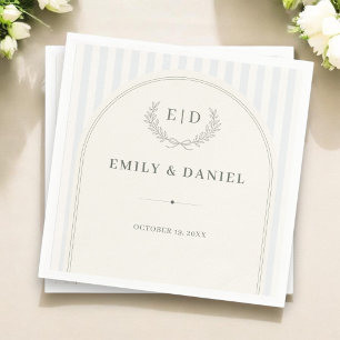 Blue & Sage Striped Monogram Wedding Napkin