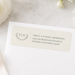 Blue Sage Striped Monogram Wedding Return Address Label