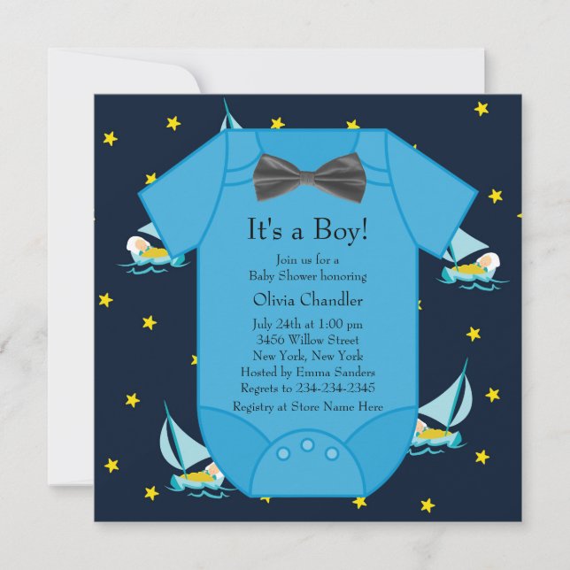 Blue Sailboat Baby Boy Shower Invitation (Front)