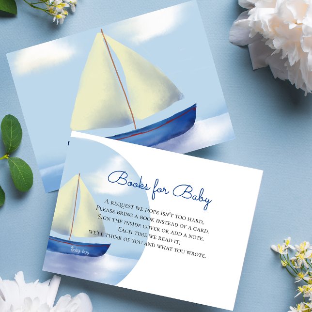 Blue Sailboat Baby Shower Books for Baby Enclosure Card (Creator Uploaded)