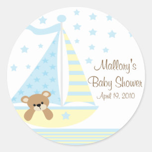 Blue Sailboat Baby Shower Sticker