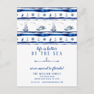 Blue Sailboat Boating Moving Announcement Postcard