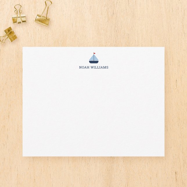 Blue Sailboat Kids Personalised Stationery Flat Card (Creator Uploaded)