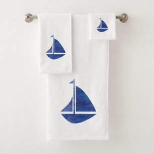 Blue Sailboat Nautical Bath Towel Set