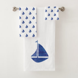 Blue Sailboat Nautical Bath Towel Set