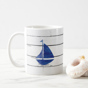 Blue Sailboat Nautical Shiplap Rustic Coffee Mug
