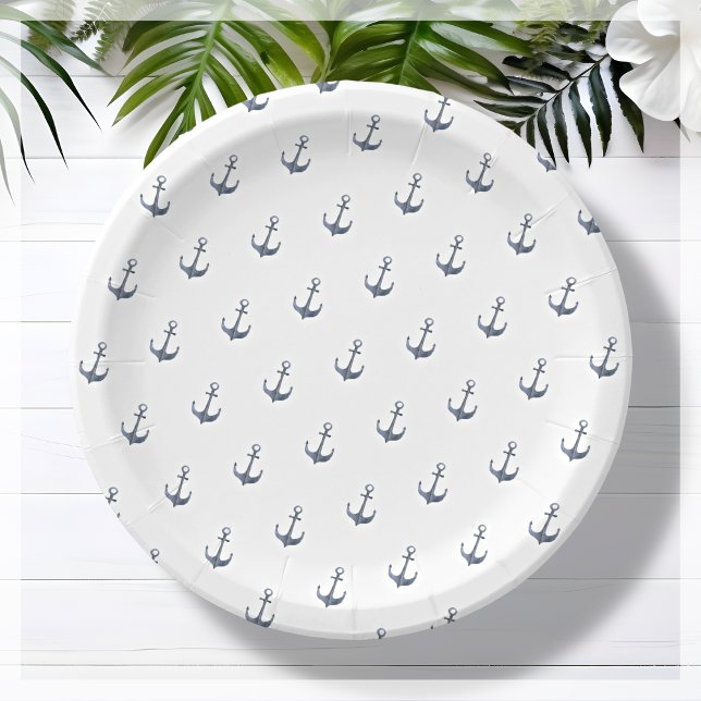 Blue Sailing Theme Anchor | Baby Shower Paper Plate (Creator Uploaded)