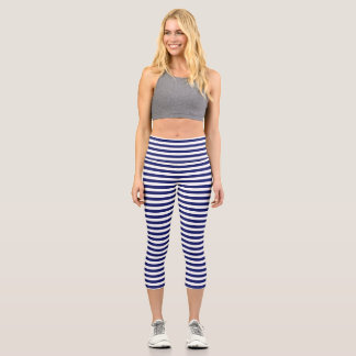 Blue Sailor Stripe Capri Leggings