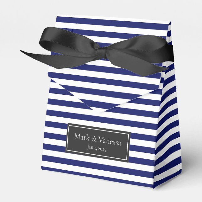 Blue Sailor Stripe Custom Wedding Favour Box (Front Side)