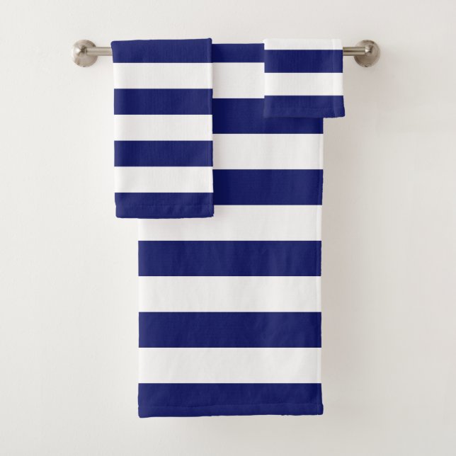Blue Sailor Stripe (large scale) Bath Towel Set (Insitu)