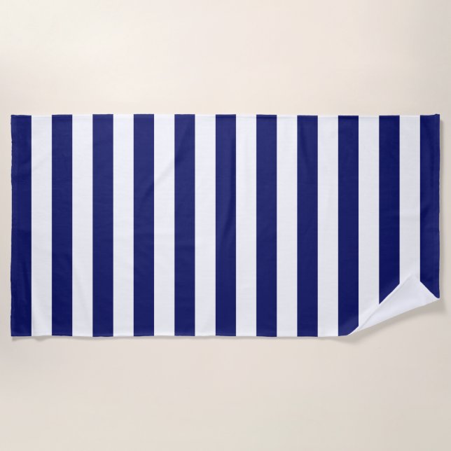 Blue Sailor Stripe (large scale) Beach Towel (Front)