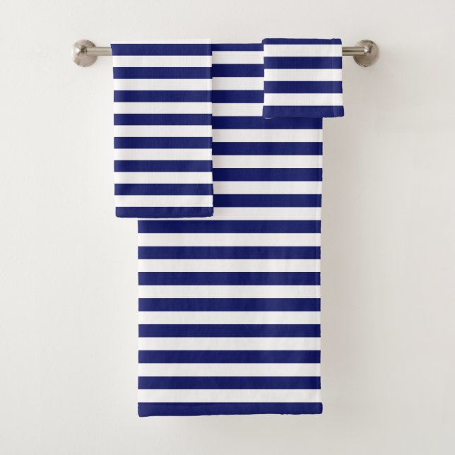 Blue Sailor Stripe (small scale) Bath Towel Set (Insitu)