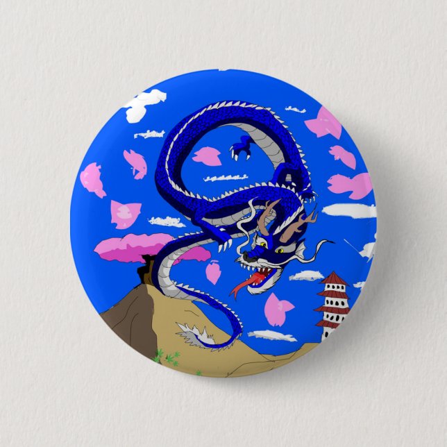 Blue Sakura Dragon Button (Front)
